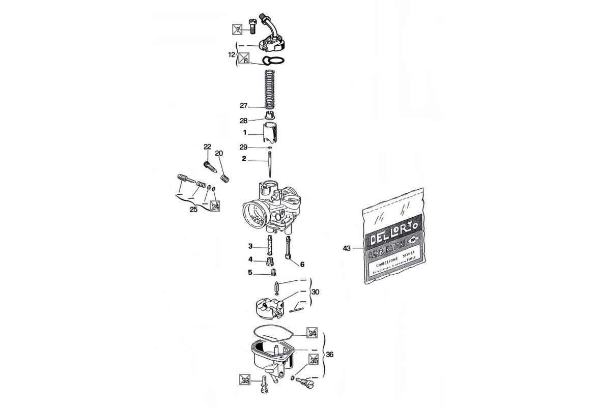 Exploded view Carburetor parts Dell'Orto (1389) - Seal kit
