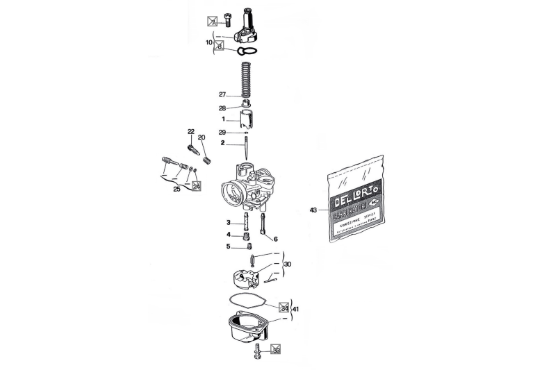 Exploded view Pièces carburateur Dell'orto PHVA 17,5 TS (Cod. 1403)