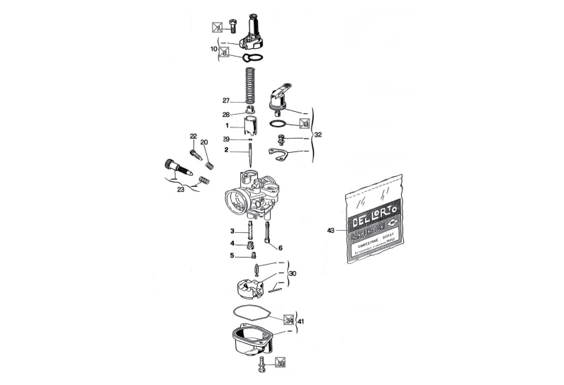 Exploded view Carburateuronderdelen Dell'Orto (1407) - Cilinderpakkingset