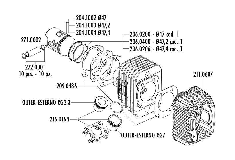 Exploded view Spare Parts Polini 140.0136