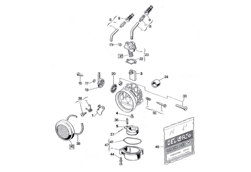 Exploded view Pièces carburateur Dell'orto SHA 15/15C (Cod. 2045)
