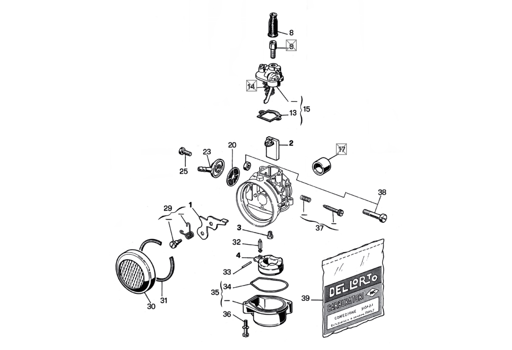 Exploded view Pièces carburateur Dell'orto SHA 16/16G (Cod. 2152)
