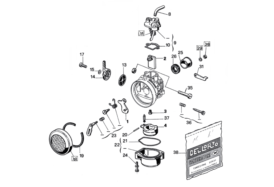Exploded view Carburateuronderdelen Dell'Orto (2277) - Cilinderpakkingset