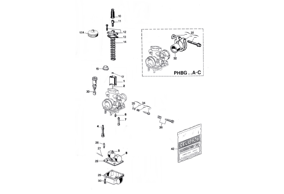 Exploded view Pièces carburateur Dell'orto PHBG 16 AS (Cod. 2511)