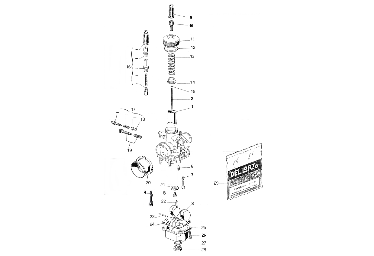 Exploded view Pièces carburateur Dell'orto PHBG 21 DS (Cod. 2696)