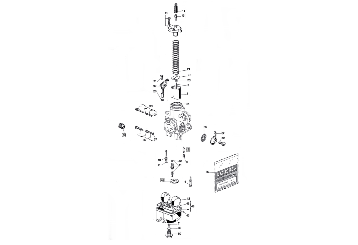 Exploded view Carburateuronderdelen Dell'orto PHBH 28 BS (Cod. 3302)