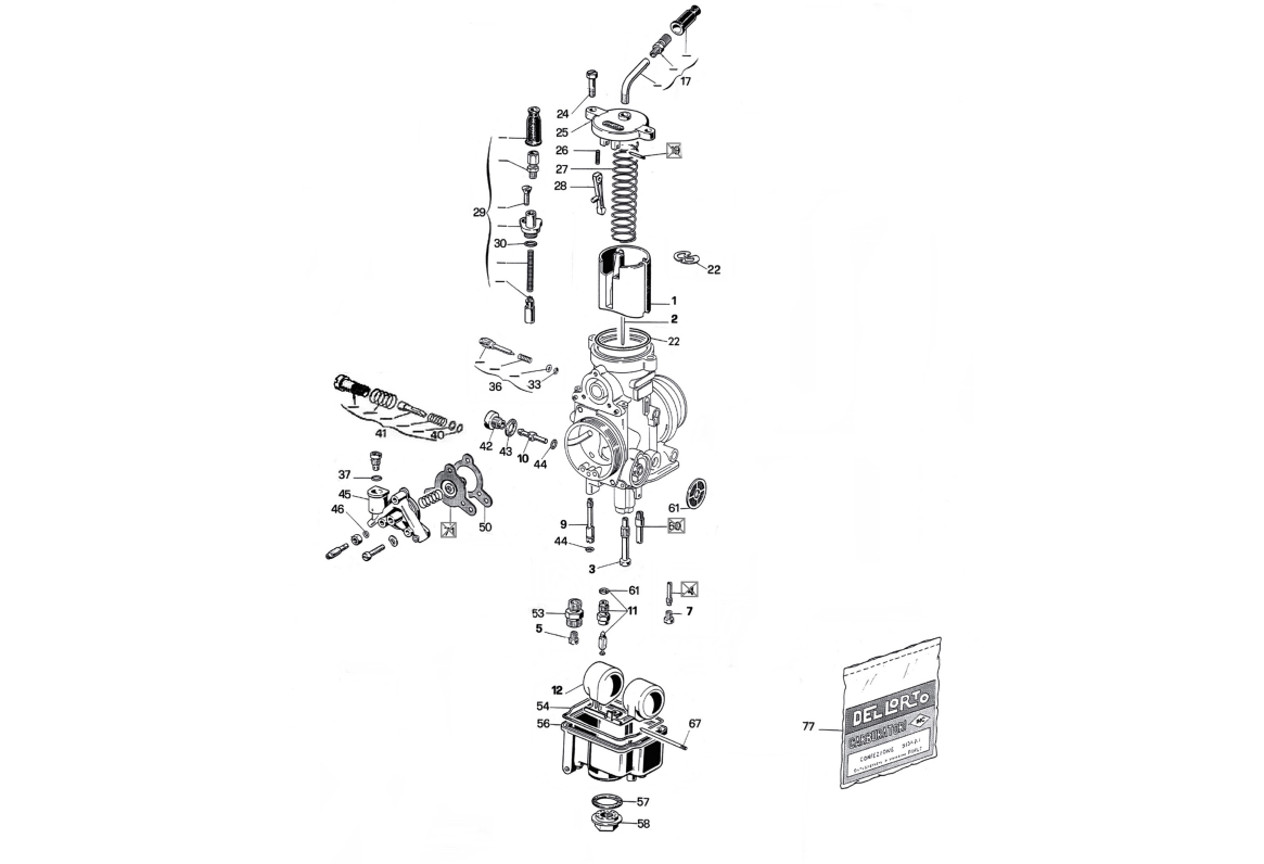 Exploded view Pièces carburateur Dell'orto PHF 30 DD1 (Cod. 4622)