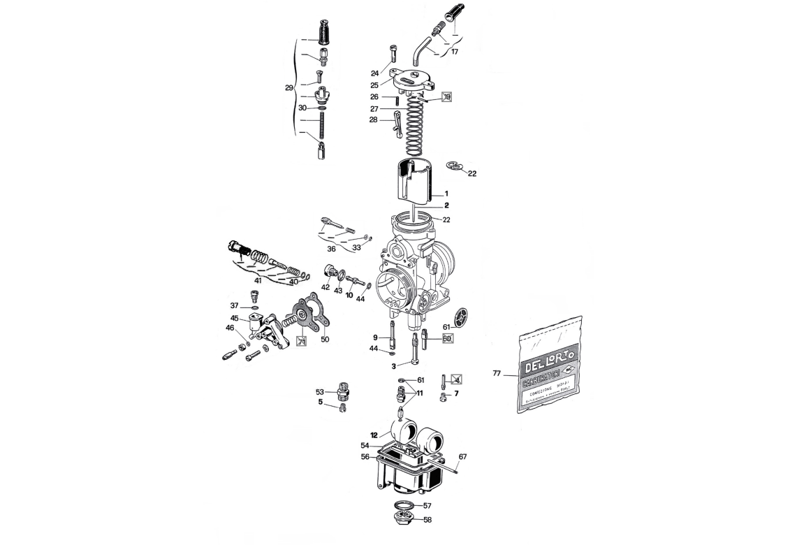 Exploded view Carburateuronderdelen Dell'Orto (4677) - Cilinderpakkingset