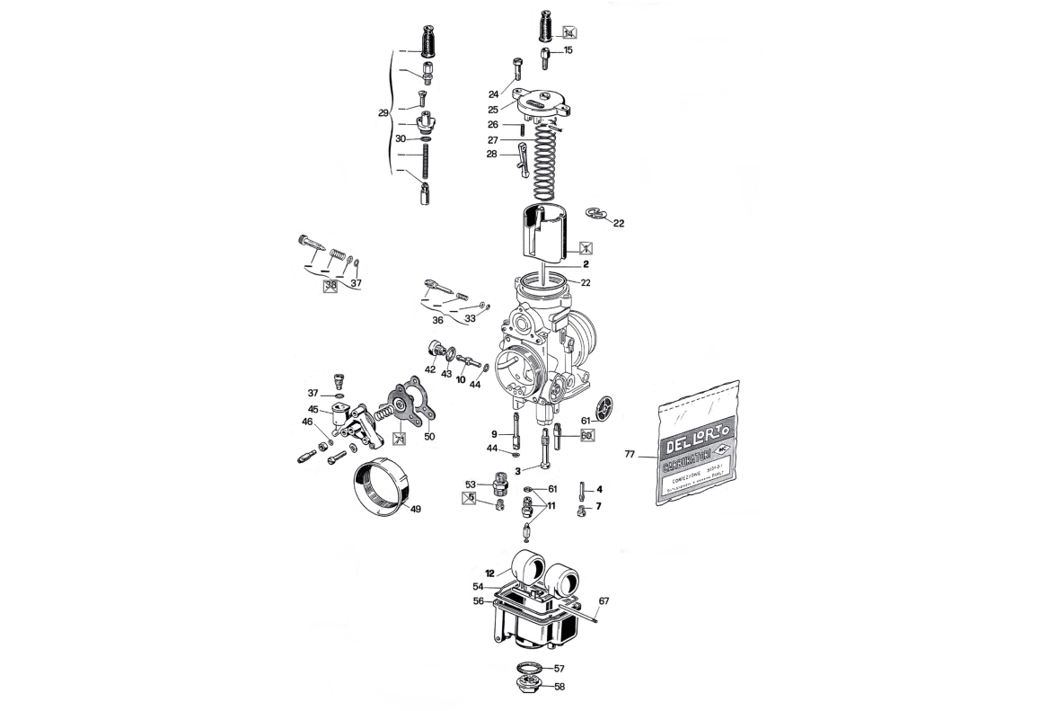 Exploded view Pièces carburateur Dell'orto PHF 32 DD1 (Cod. 4695)
