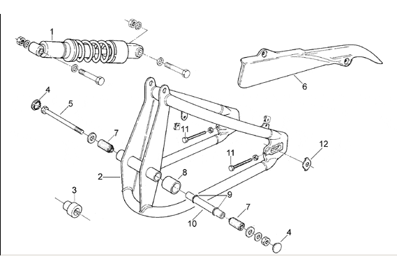 Exploded view Swinging arm - Shock absorber rear