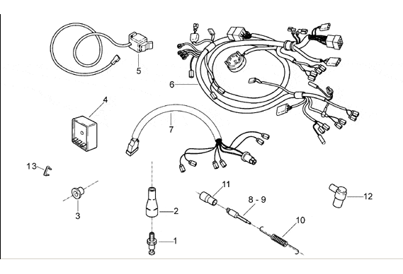 Exploded view CDI - Regulator - ignition coil - Battery