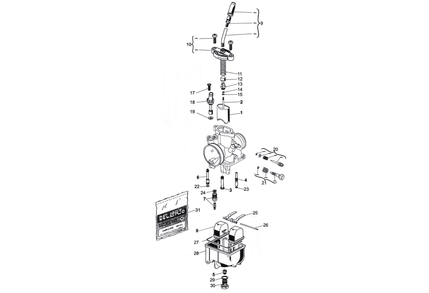 Exploded view Pièces carburateur Dell'orto VHST 26BS (Cod. 9351)