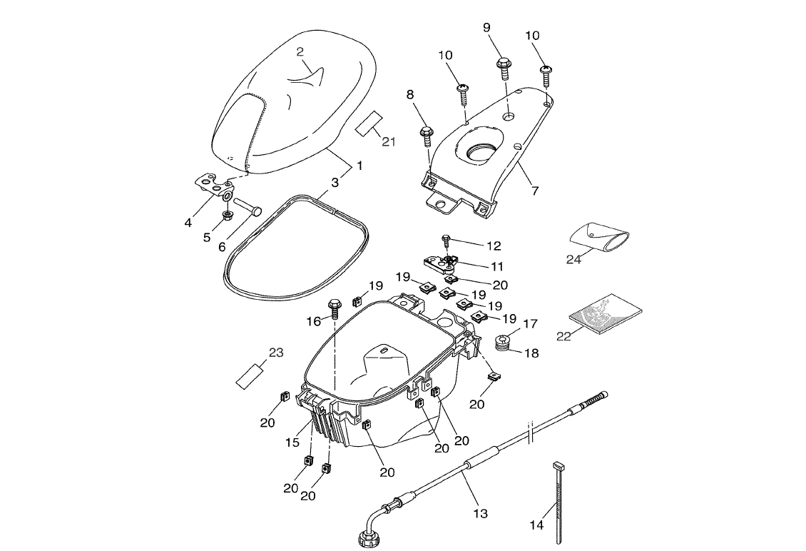 Exploded view Asiento biplaza - compartimento soporte para casco
