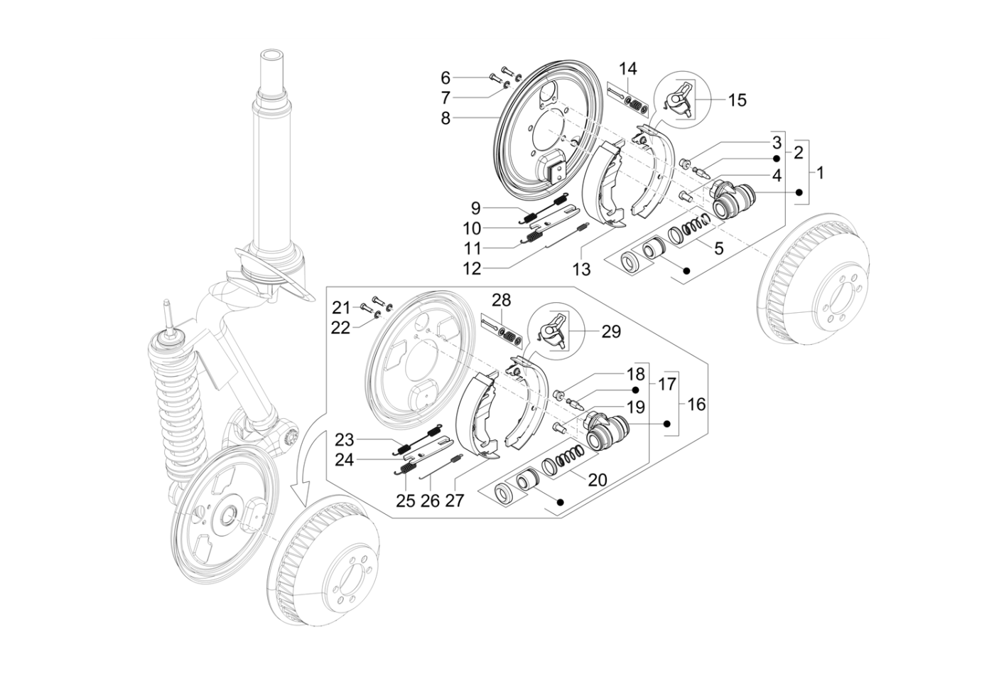Exploded view Brake shoes