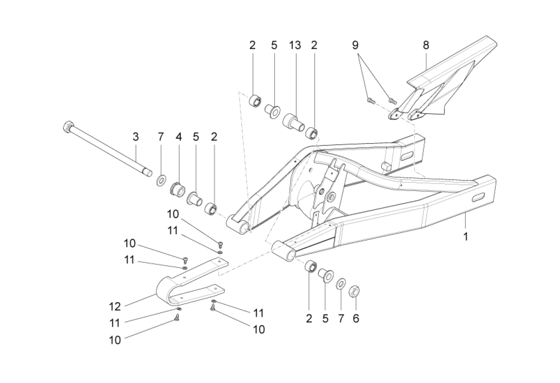 Exploded view Swinging arm