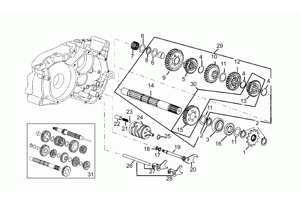 Exploded view Getriebe - Ritzel vorne