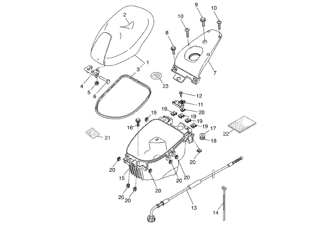 Exploded view Asiento biplaza - compartimento soporte para casco