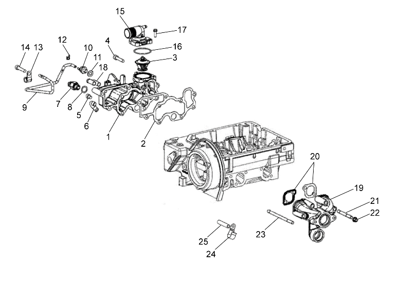 Exploded view Intake and exhaust connections