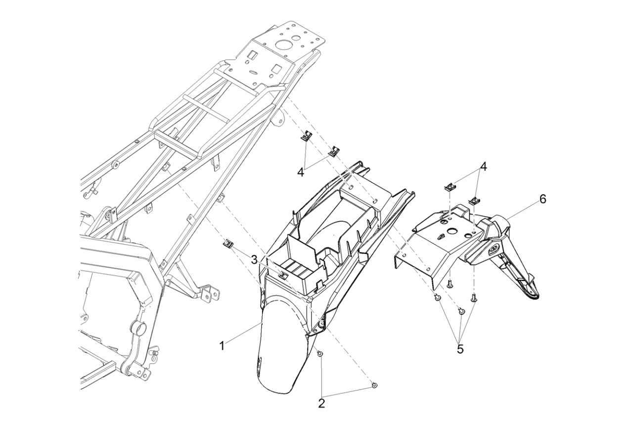 Exploded view Spatbord achter
