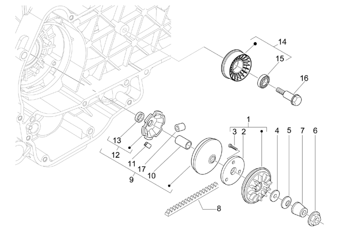 Exploded view Clutch - Clutch bell - Pulley