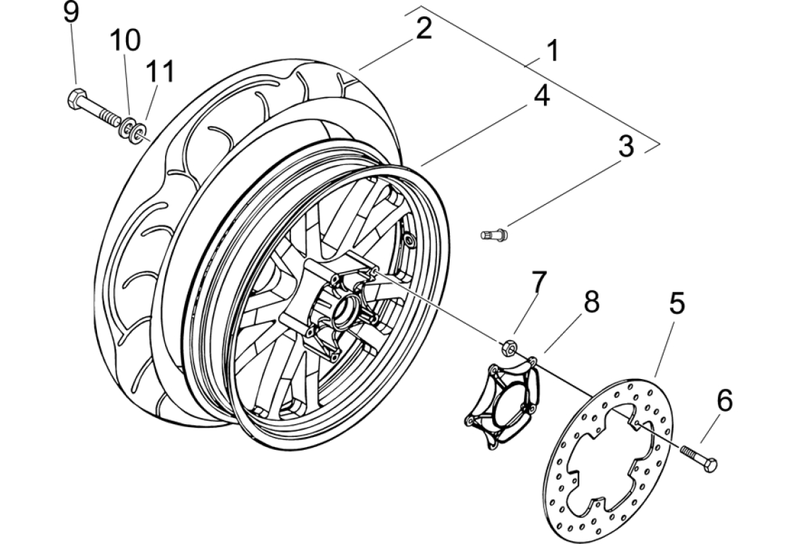 Exploded view Rear wheel - Rim - brake shoe