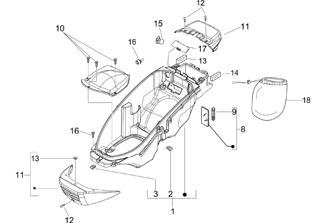 Exploded view Seat - helmet compartment
