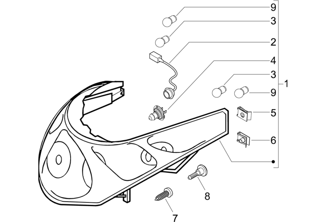 Exploded view Headlight - Indicator