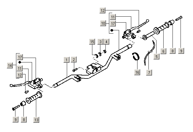 Exploded view Brake master cylinder - Gas cable