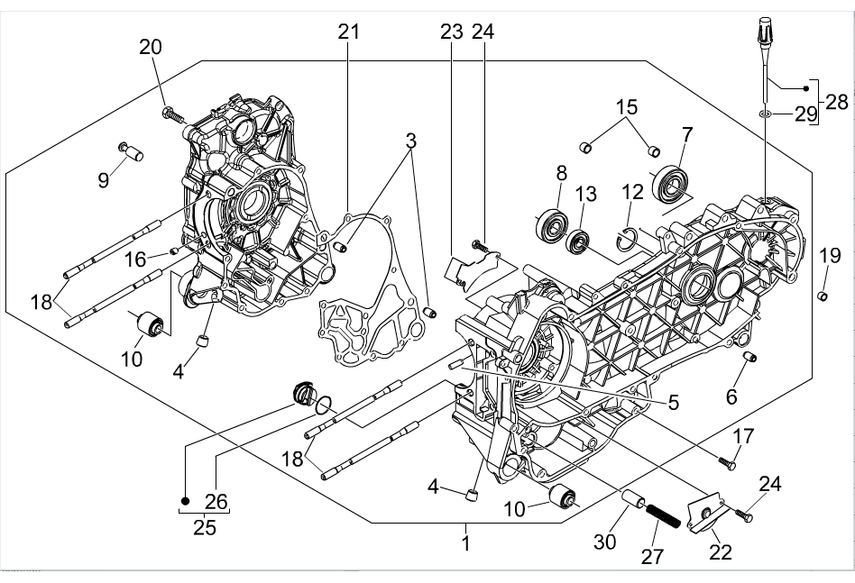 Exploded view Crankcase