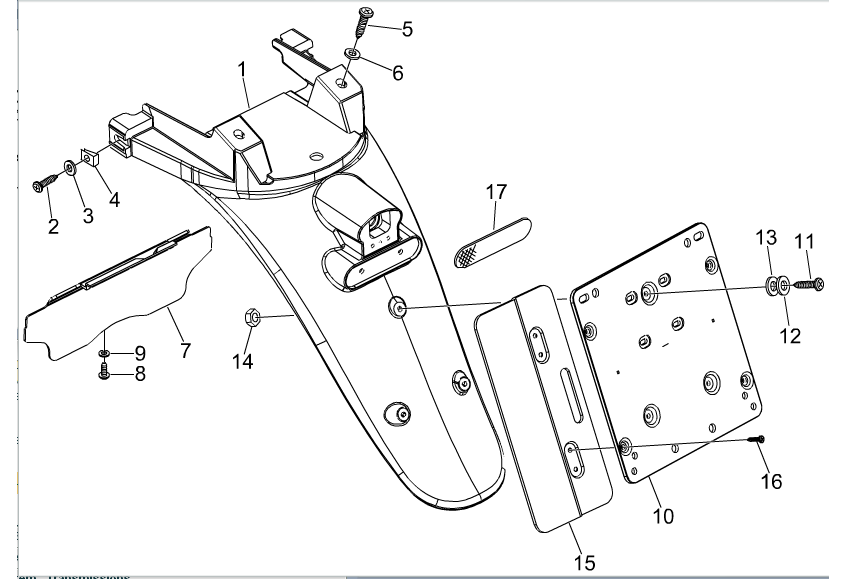 Exploded view License plate holder