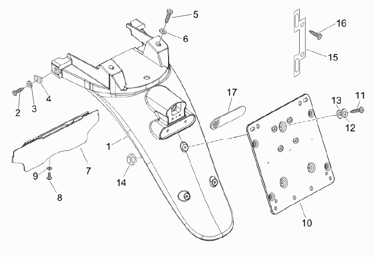 Exploded view Achterspatbord