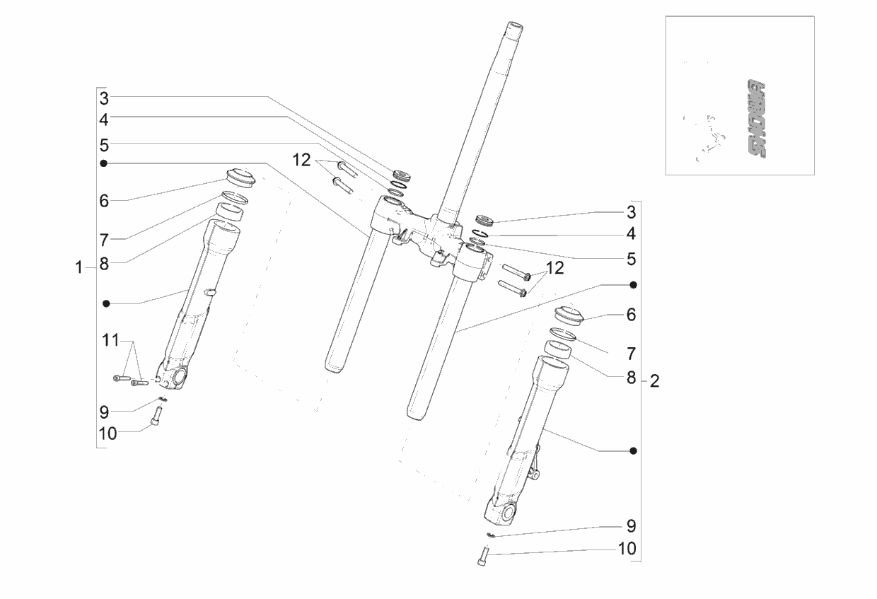 Exploded view Fork's components (Showa)