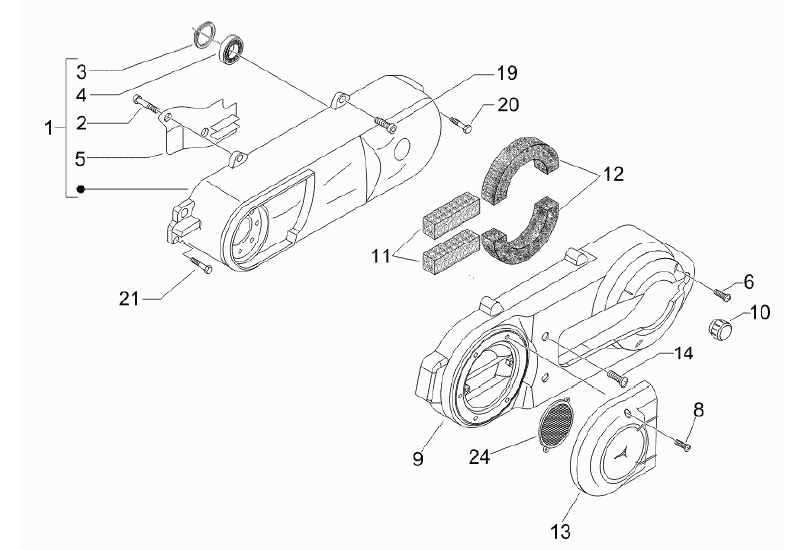 Exploded view Couvercle carter variateur