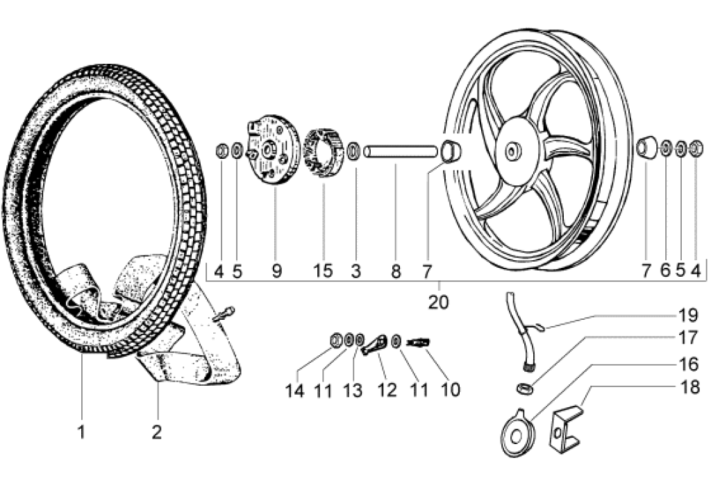 Exploded view Voorwiel - Velg