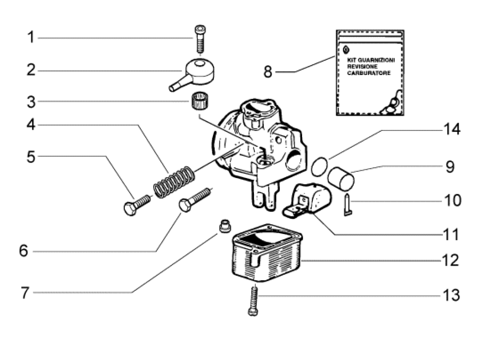 Exploded view Carburettor component parts