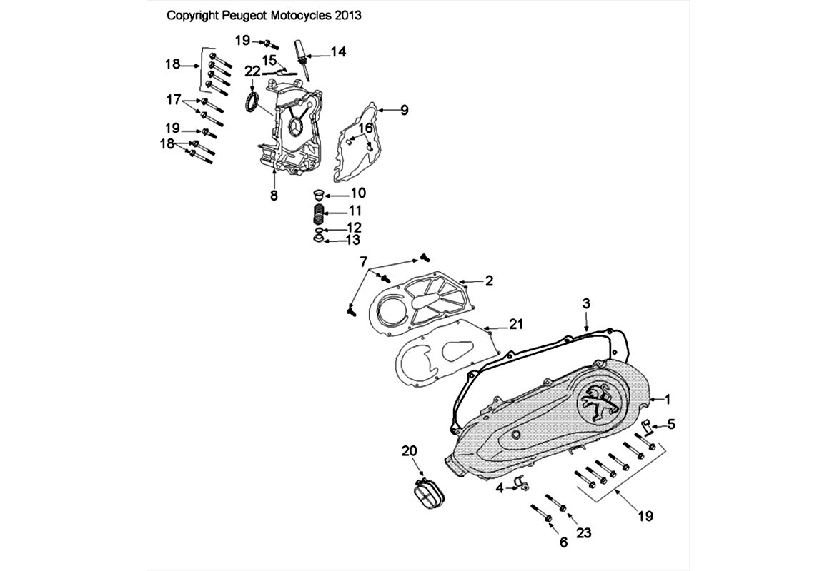 Exploded view Couvercle carter transmission
