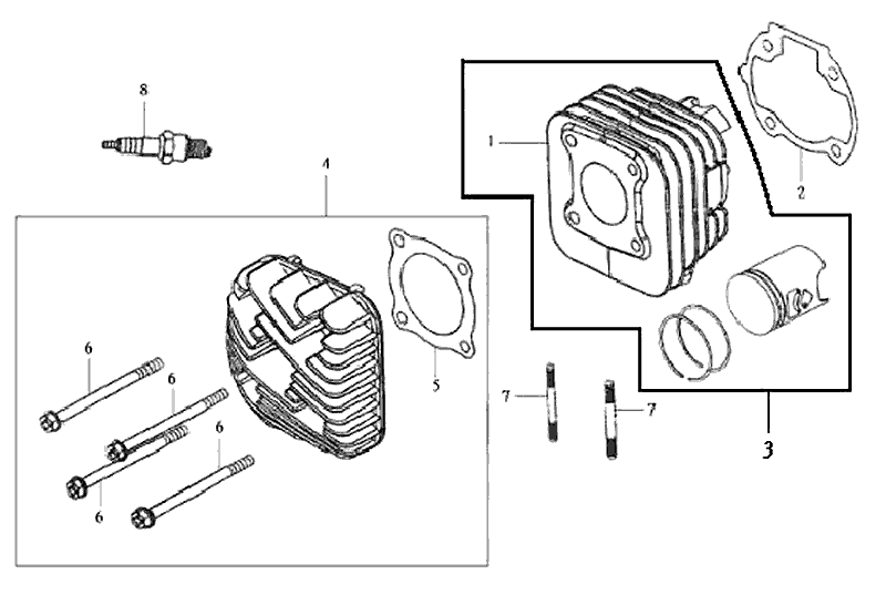 Exploded view Cilinder - cilinderkopf