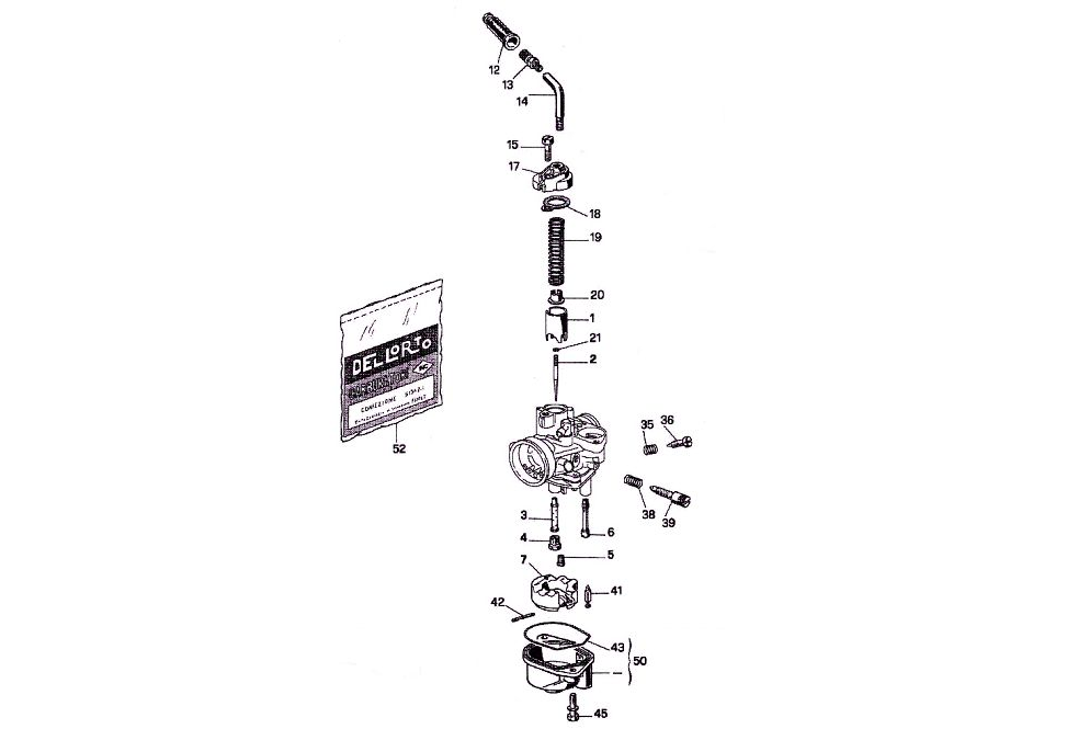 Exploded view Carburateuronderdelen Dell'orto PHVA 17,5 ED (Cod. 1012)