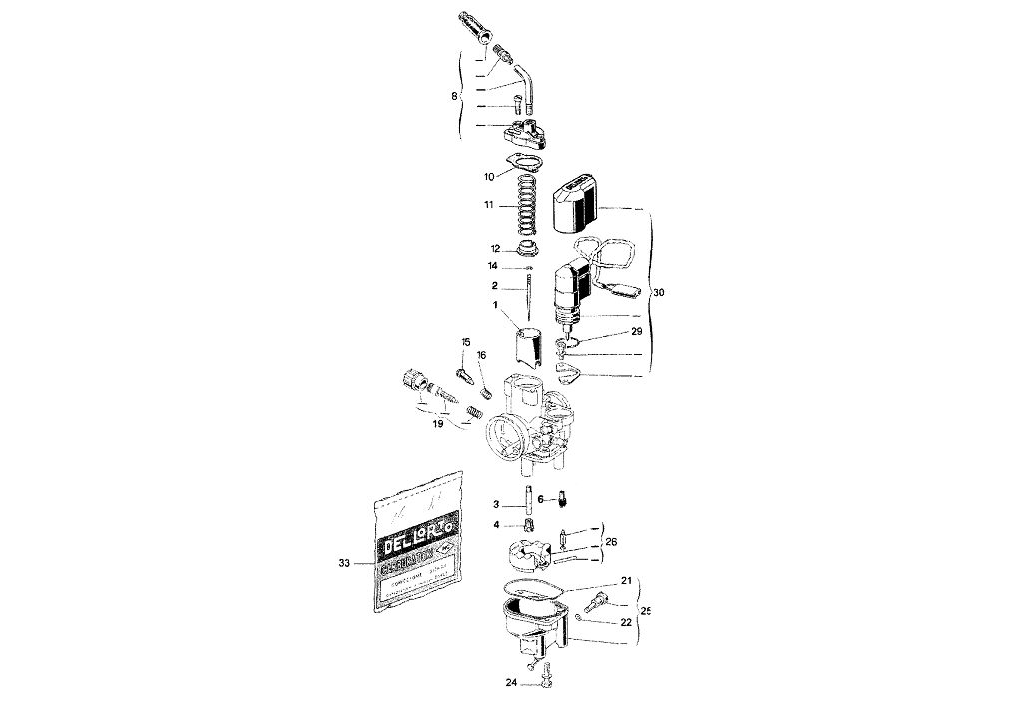 Exploded view Carburateuronderdelen Dell'orto PHVB 22 CD (Cod. 1153)