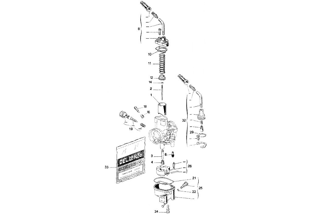 Exploded view Carburateuronderdelen Dell'orto PHVB 22 CD (Cod. 1156)