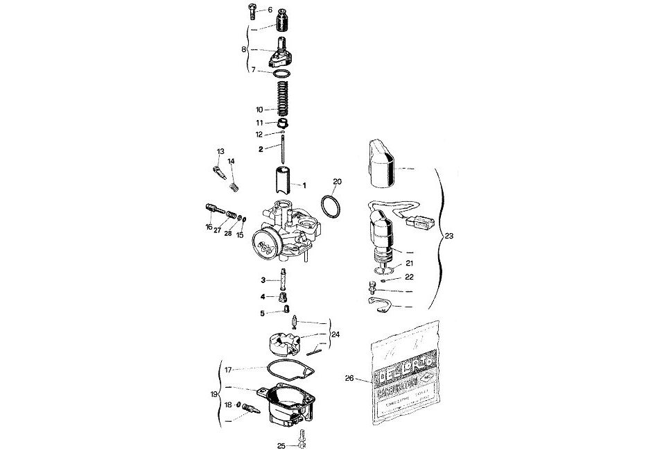 Exploded view Pièces carburateur Dell'orto PHVA 12 FS (Cod. 1379)