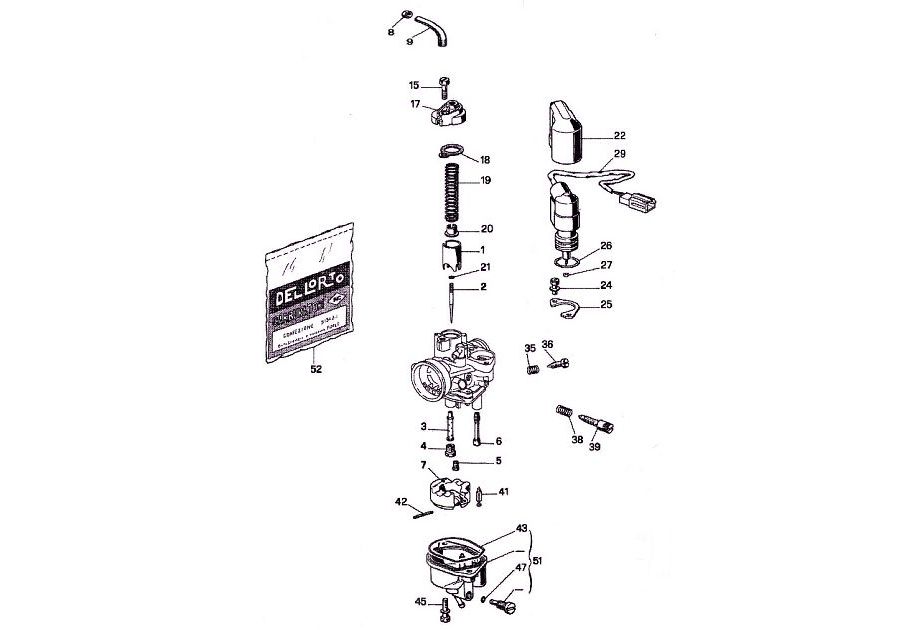 Exploded view Carburateuronderdelen Dell'orto PHVA 12 PS (Cod. 1391)