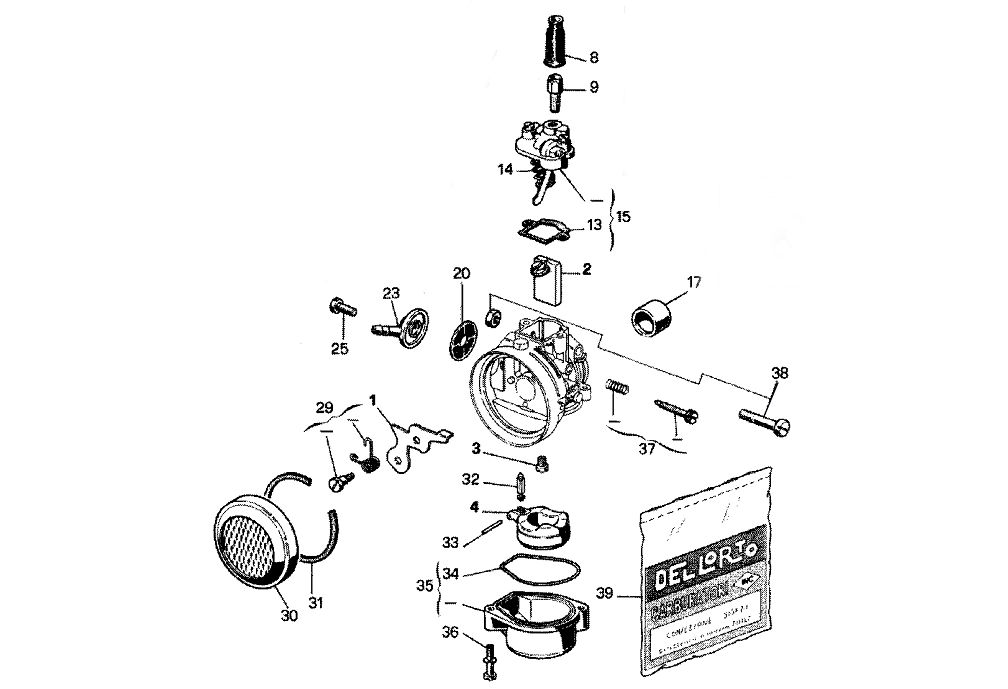 Exploded view Carburateuronderdelen Dell'orto SHA 15.15 (Cod. 2043)