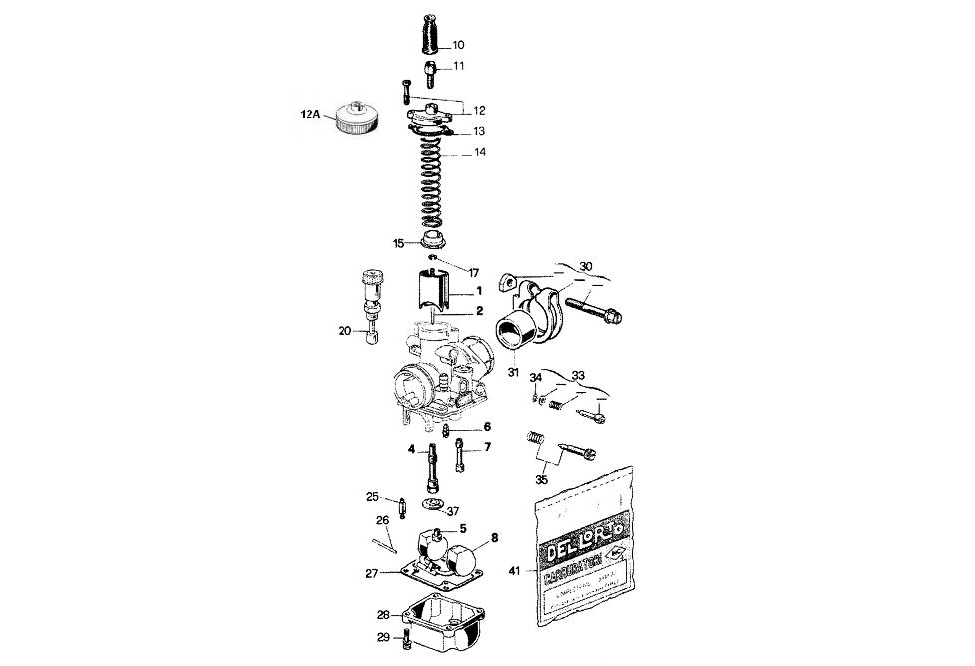 Exploded view Carburetor parts Dell'orto PHBG 20 AS (Cod. 2527)