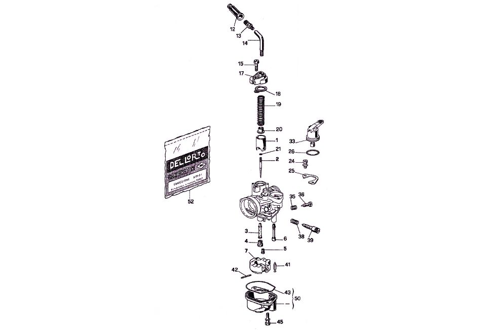 Exploded view Pièces carburateur Dell'orto PHVA 14 DD (Cod. 6315)