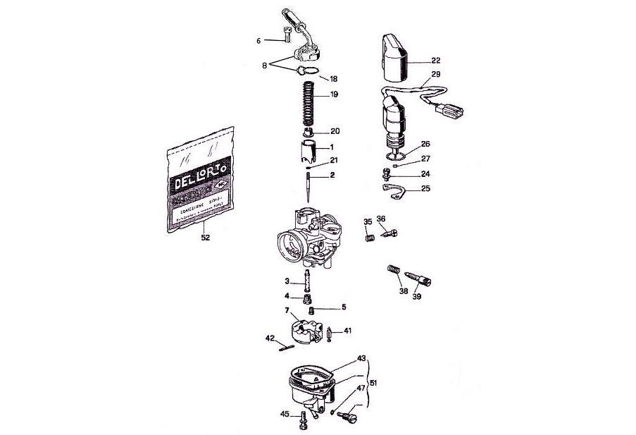 Exploded view Carburateuronderdelen Dell'orto PHVA 12 QD (Cod. 8331)