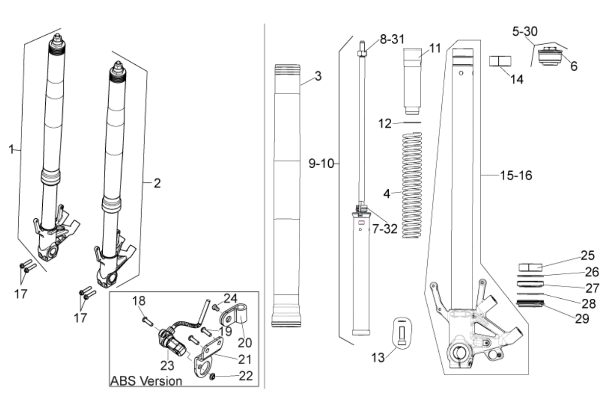 Exploded view Fourche avant