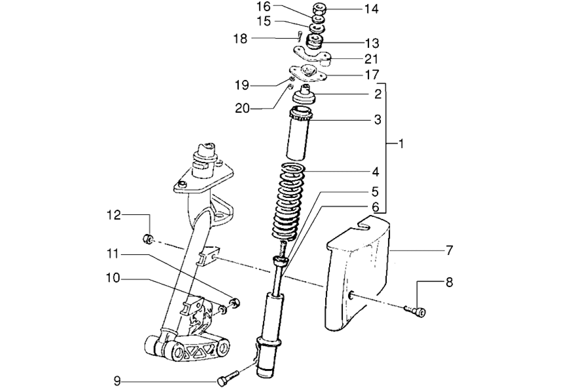 Exploded view Fork - Shock absorber front