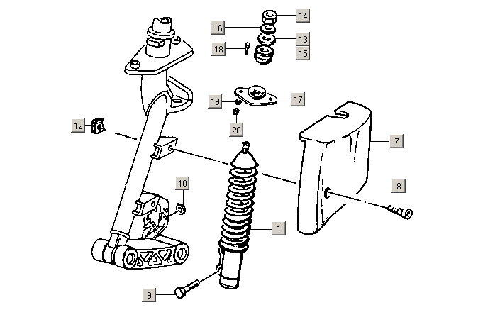 Exploded view Shock absorber front
