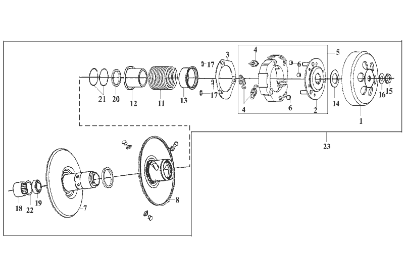 Exploded view Clutch - variator belts